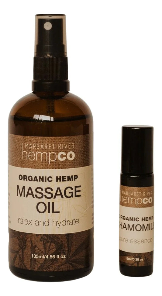 HempCo Heavenly Hemp Bundle - Massage Oil & Chamomile Pure Essence Roll On